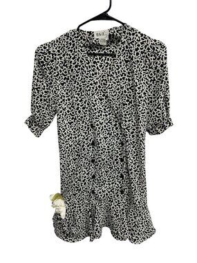 B.G.B. 10 Black White Scroll Print Floral Dress Ruffled Hem 90s Minimalism